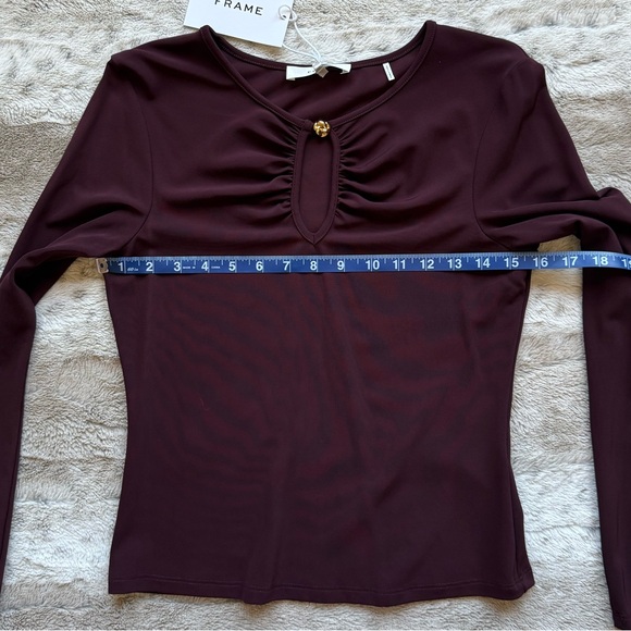 FRAME The Keyhole Matte Jersey Top in Cabernet Size S - Picture 13 of 16